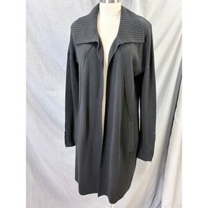 M. Rena | Black Longline Open Cardigan Zipper Cuffs Hem | S